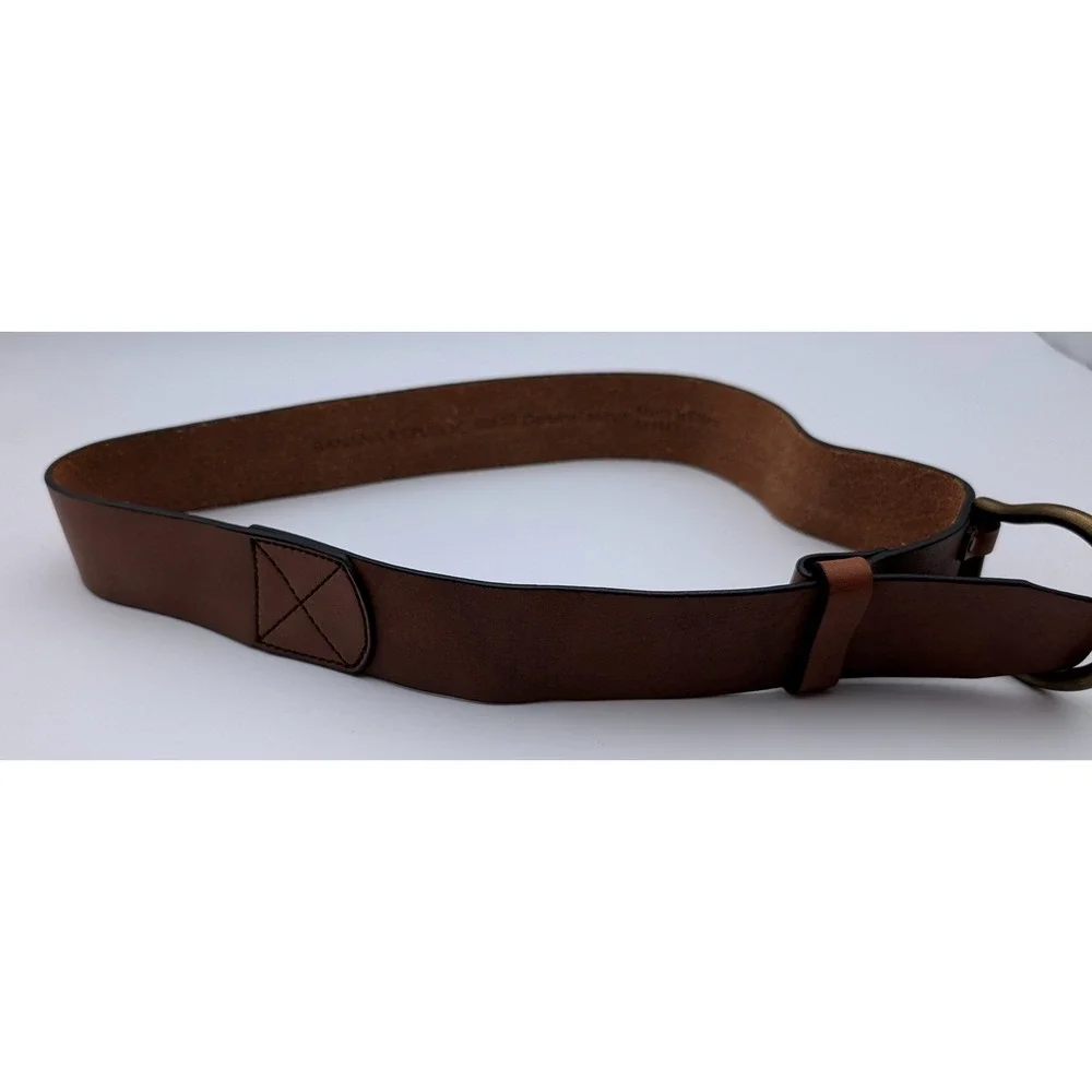 Banana Republic Womens Brown Leather D-Ring Belt Antique Brass Buckle Size XS